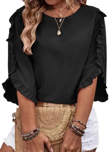 Crew Neck 3/4 Sleeve Dress, Black