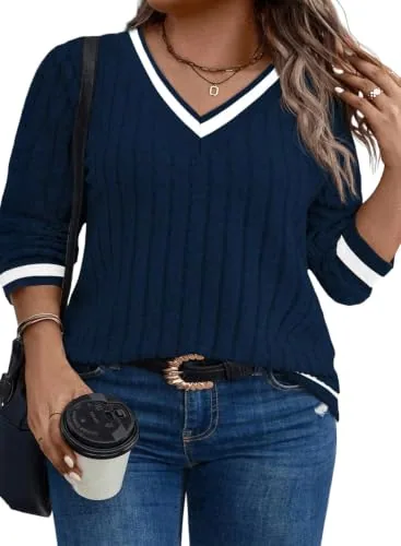 V Neck Long Sleeve Top IV, Blue