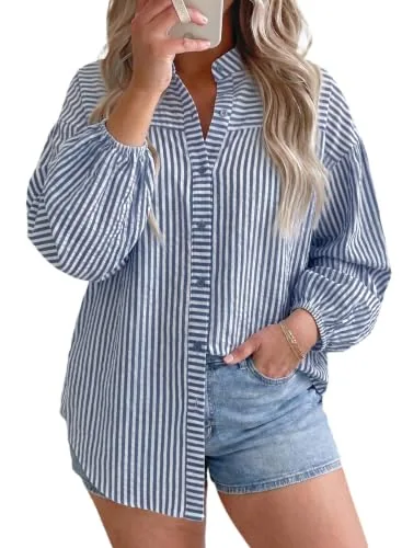 Striped Collared Long Sleeve Shirt, Blue