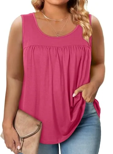 Crew Neck Sleeveless Loose Tank Top, Rose