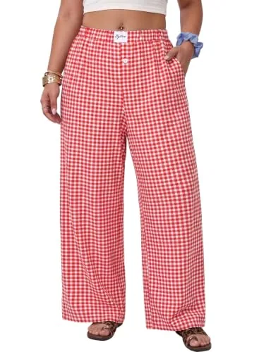 High Waist Pants IV, Plaid Red