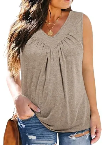 V Neck Sleeveless Loose Tank Top II, Simply Taupe