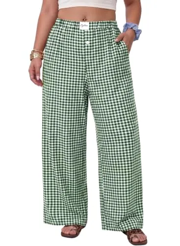 High Waist Pants IV, Plaid Green