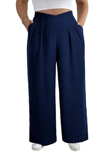 High Waist Wide Leg Pants, Navy Blue