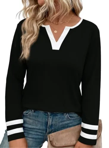 V Neck Long Sleeve Shirt IV, Black