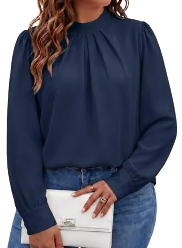 Mock Neck Long Sleeve Dress, Navy Blue