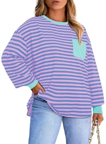 Crew Neck Long Sleeve Blouse, Purple