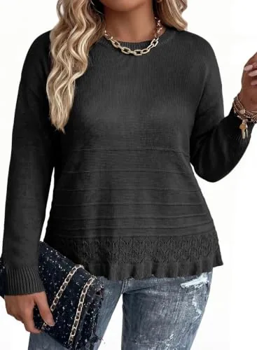 Crew Neck Long Sleeve High Waist Sweater, Black