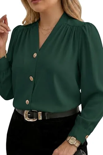 V Neck Long Sleeve Shirt, Green