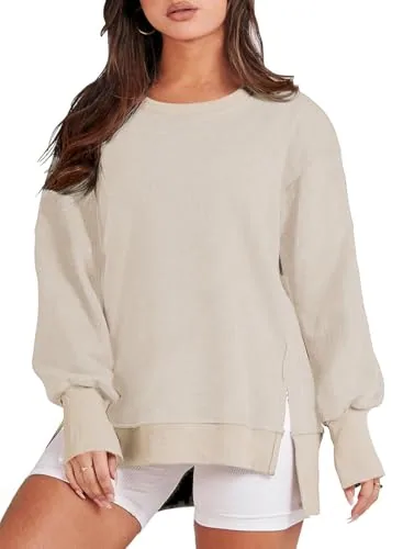 Crew Neck Long Sleeve Oversized Sweatshirt II, Apricot