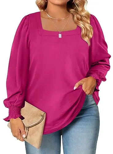 Square Neck Long Sleeve Oversized Tee, Rose