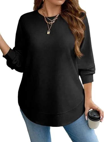 Crew Neck Long Sleeve Tunic, Black