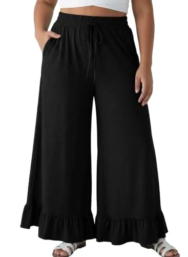 Drawstring Wide Leg Pants, Black