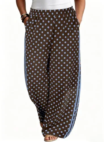 Polka Dot High Waist Pants, Chicory Coffee