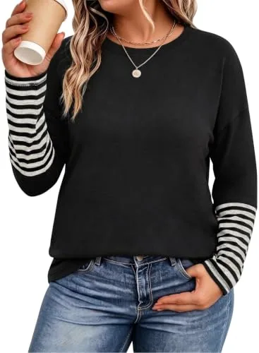 Colour Block Crew Neck Long Sleeve Shirt, Black