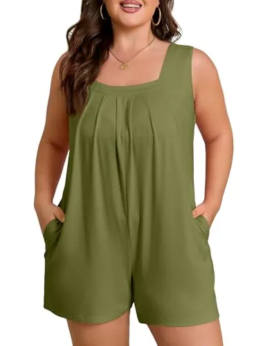 Sleeveless Romper, Jungle Green