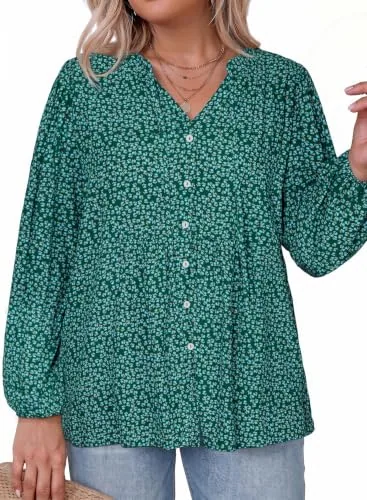 V Neck Long Sleeve Tunic, Green