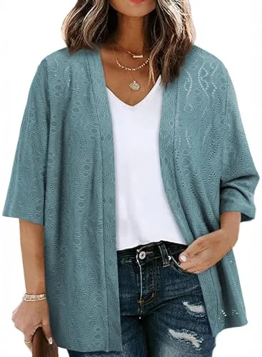 Loose Half Sleeve Kimono Cardigan, Stone Blue
