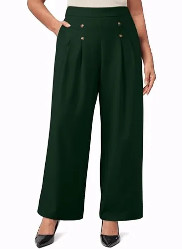 High Waist Wide Leg Pants II, Blackish Green