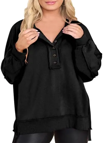 V Neck Long Sleeve Sweatshirt, Black
