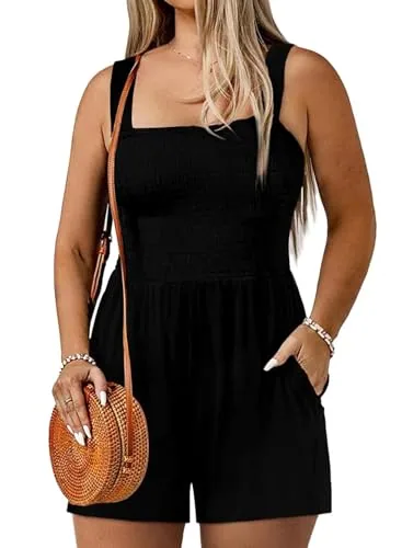 Square Neck Sleeveless Smocked One-Piece Swimsuit II, Black