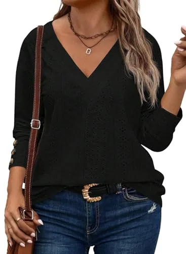 Lace V Neck Blouse, Black