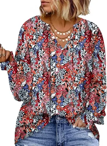 Chiffon V Neck Long Sleeve Shirt, Blue (B)