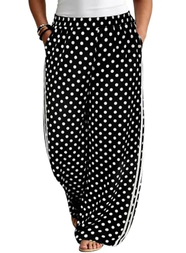 Polka Dot High Waist Pants, Black