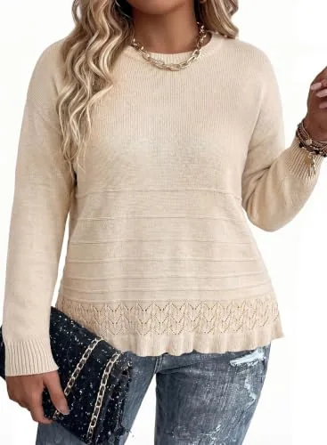 Crew Neck Long Sleeve Oversized Sweater, Khaki