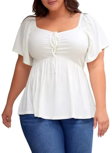 Sweetheart Neck Short Sleeve High Waist Peplum Top II, White