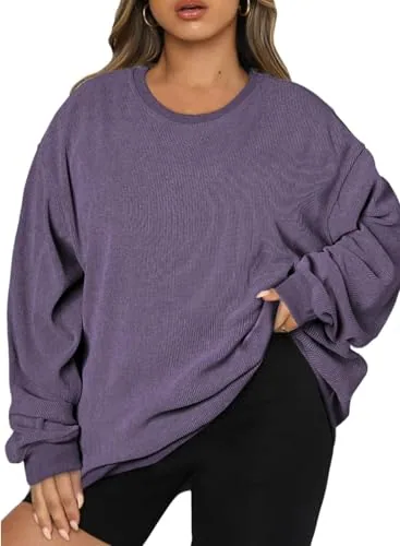 Oversized Crew Neck Long Sleeve Hoodie, Orchid Mist