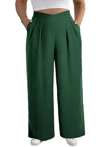 High Waist Wide Leg Pants, Blackish Green