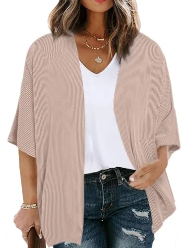 Ribbed Knit Kimono Cardigan, Khaki