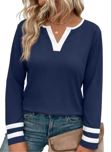 V Neck Long Sleeve Shirt IV, Blue