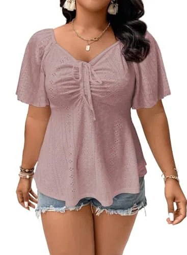 Lace Sweetheart Neck Short Sleeve Dress, Pink