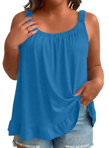 Scoop Neck Sleeveless Loose Tank Top II, Blue