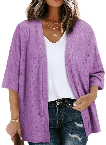 Loose Half Sleeve Kimono Cardigan, Purple