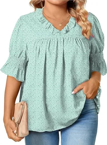 V Neck Peplum Top, Green