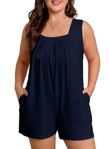 Sleeveless Loose Romper, Navy Blue