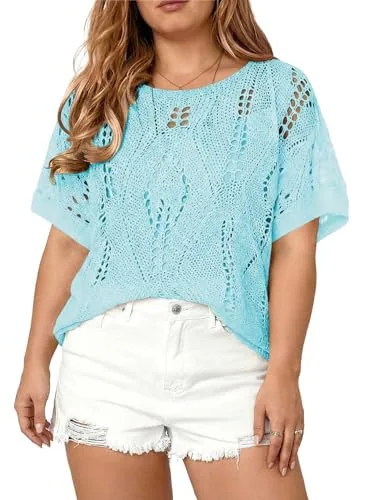 Crew Neck Short Sleeve Pullover Sweater, Beau Blue