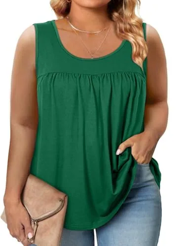 Crew Neck Sleeveless Loose Tank Top, Green