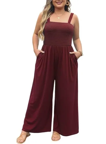 Square Neck Sleeveless Smocked Romper, Burgundy
