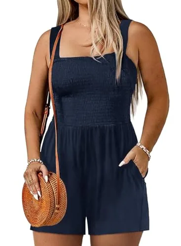 Square Neck Sleeveless Smocked One-Piece Swimsuit II, Blue