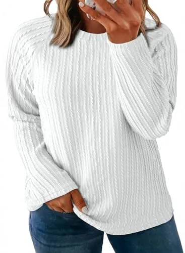 Crew Neck Long Sleeve Pullover Sweater, White