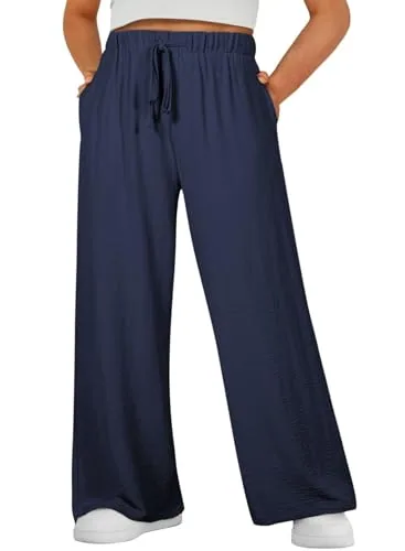 High Waist Wide Leg Palazzo Pants, Navy Blue