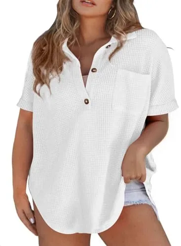 V Neck Short Sleeve Loose Tunic, White