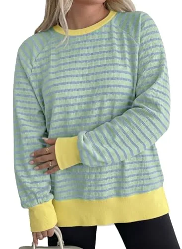 Striped Crew Neck Long Sleeve Sweatshirt, Green