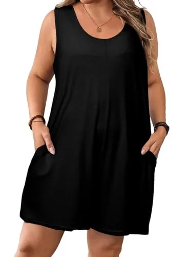 Crew Neck Sleeveless Loose One-Piece Swimsuit, Black