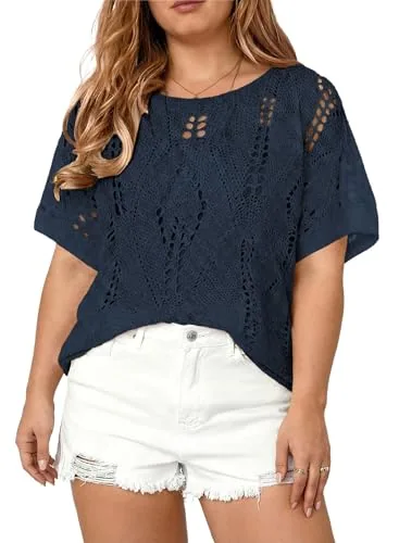 Off the Shoulder Short Sleeve Cover-Up, Navy Blue