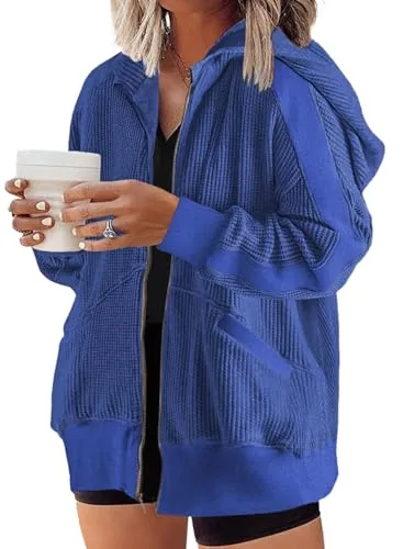 Waffle Knit Long Sleeve Jacket, Dark Blue